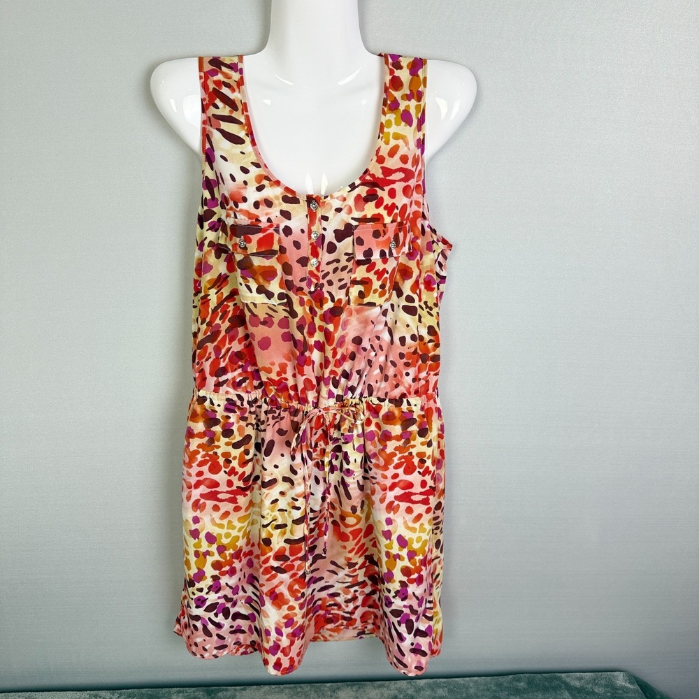 Guess Sleeveless Pocket Shirt Dress Womens M Summer Leopard Print Casual
